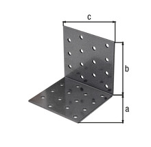 Conector unghiular metalic cu găuri și dimensiunile a, b și c