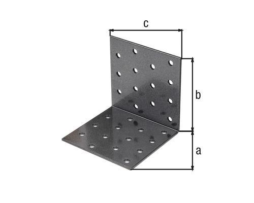 Conector unghiular metalic cu găuri și dimensiunile a, b și c