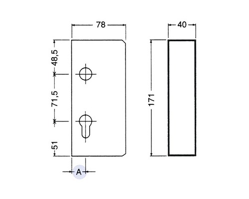 Desen tehnic al unui set de feronerie pentru uși cu dimensiuni