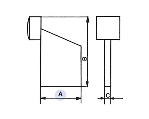 Desen tehnic al unei piese de conectare cu dimensiunile A, B și C