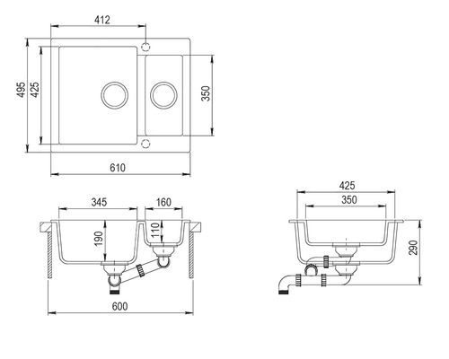 Desen tehnic al unei chiuvete cu dimensiuni