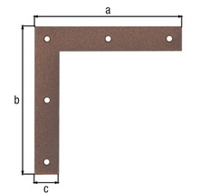 Conector unghiular cu găuri și dimensiunile a, b, c.