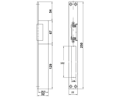 Desen tehnic al unei deschideri de ușă cu dimensiuni