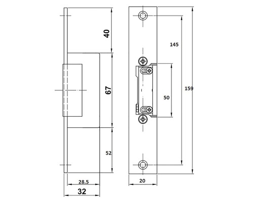 Desen tehnic al unei deschizători de ușă cu dimensiuni