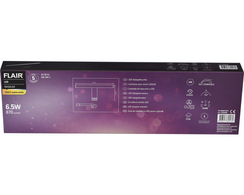 Ambalaj pentru o lampă de oglindă cu LED Flair Rasalas cu 6,5 wați și 870 lumeni