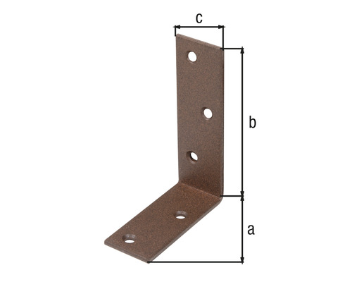 Conector de colț din metal cu găuri și indicații de dimensiune
