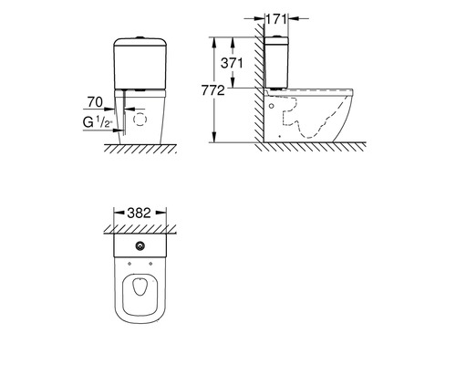 Desen tehnic al unui WC stativ cu dimensiuni