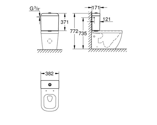 Desen tehnic al unui WC stativ cu dimensiuni