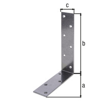 Conector de colț din metal cu găuri și indicații dimensionale