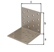Conector unghiular cu găuri și dimensiunile a, b și c.