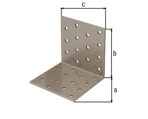 Conector unghiular cu găuri și dimensiunile a, b și c.
