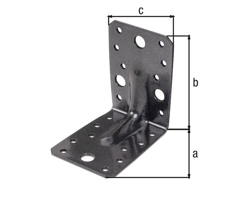 Conector de colț cu găuri și denumirile a, b și c.