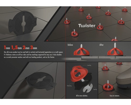 Sistem de nivelare a plăcilor ceramice Twister utilizat pentru nivelarea plăcilor ceramice