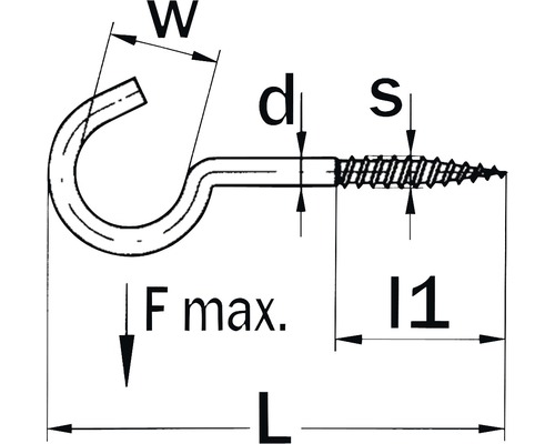 Desen tehnic al unui cârlig cu filet și dimensiuni