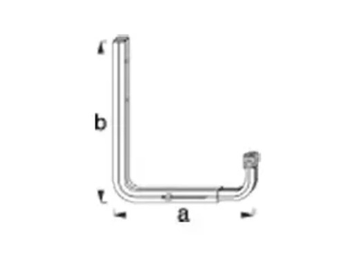 Imagine cu o țeavă metalică în formă de L cu dimensiunile a și b.