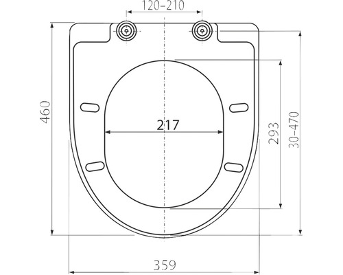 Desen tehnic al unui capac de toaletă cu dimensiuni