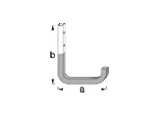 Reprezentare schematică a unui suport J cu dimensiunile a și b.