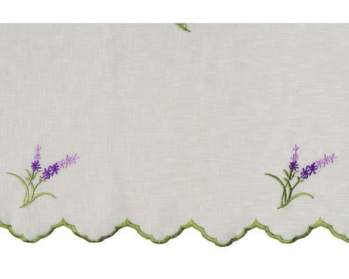 Perdea scurtă cu motiv de lavandă și margine ondulată