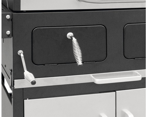 Imagine detaliată a unui grătar pe cărbune cu uși și mânere