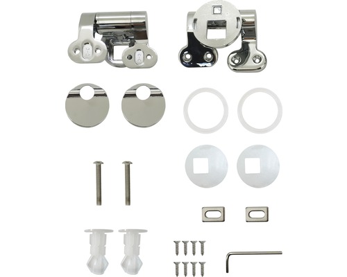 Set pentru fixarea capacului de toaletă cu șuruburi, șaibe și balamale