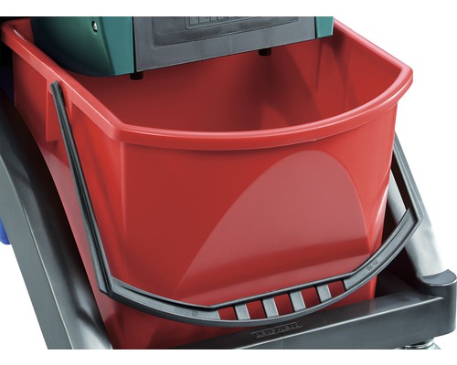 Găleată roșie cu suport pentru ustensile de curățenie