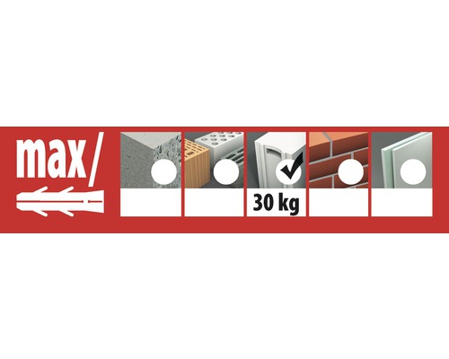 Potrivit pentru beton, cărămizi perforate, blocuri de beton, cărămizi pline, cărămizi și plăci de gips-carton cu o sarcină maximă de 30 kg