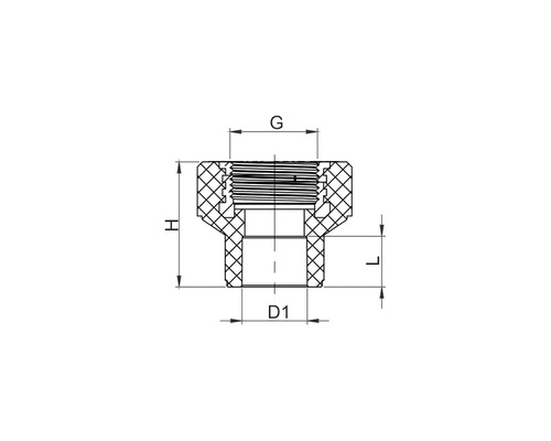 Desen tehnic al unei mufe cu filet și indicații dimensionale
