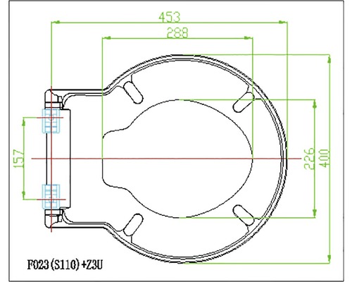 Desen tehnic al unui capac de toaletă cu dimensiuni