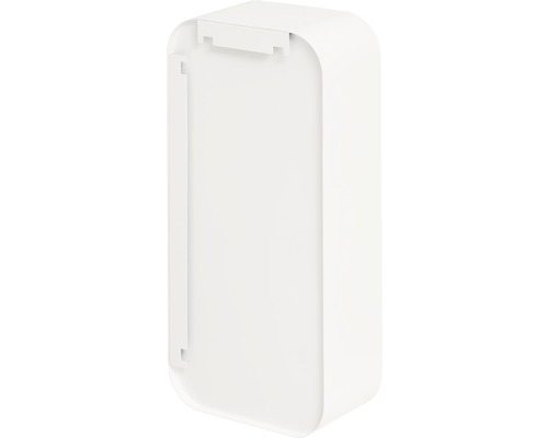 Dulap suspendat alb cu margini rotunjite.