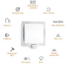 Aplică exterior Steinel L20 E27 max. 1x60W, senzor de mișcare, IP44, oțel inoxidabil