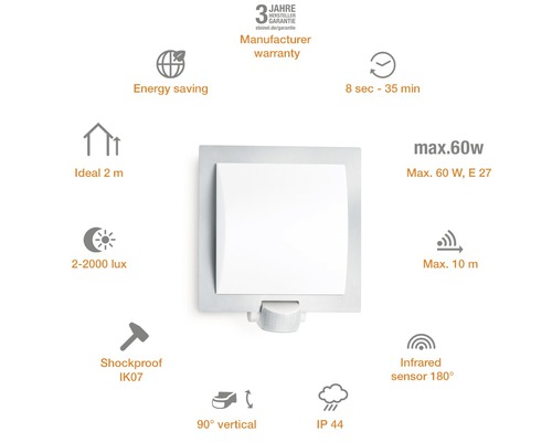 Lumină de exterior cu senzor de mișcare, rază maximă de 10 metri