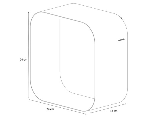 Dimensiunile unui raft pătrat: 24 cm înălțime, 24 cm lățime și 12 cm adâncime.