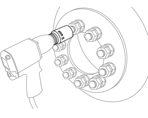 Ilustrație a unei chei de impact cu cheie tubulară la strângerea piulițelor roților
