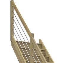 Scară din lemn cu balustradă din oțel inoxidabil