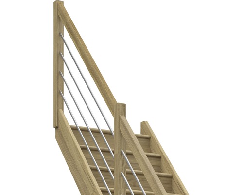 Scară din lemn cu balustradă din oțel inoxidabil