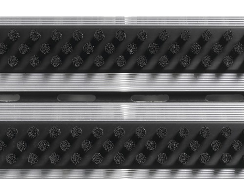 Imagine detaliată cu o preș de ușă cu inserție de perie și profil din aluminiu