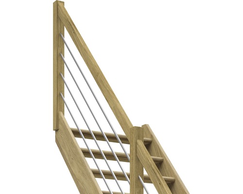 Scară din lemn cu balustradă din oțel inoxidabil