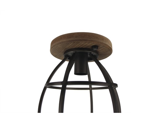 Lumină de tavan cu element din lemn și cușcă metalică