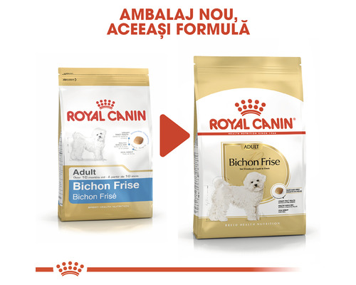 Comparație între două pachete de hrană pentru câini Royal Canin Bichon Frise: Ambalaj nou, aceeași formulă