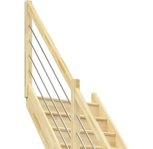 Scară din lemn cu balustradă și bare metalice