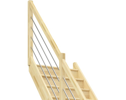 Scară din lemn cu balustradă și bare metalice