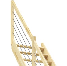 Scară din lemn cu balustradă din oțel inoxidabil