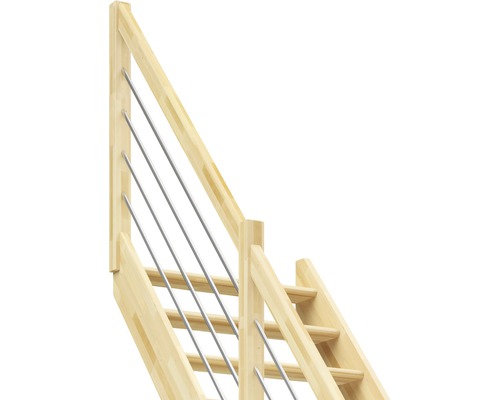 Scară din lemn cu balustradă din oțel inoxidabil