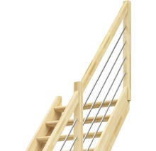 Scară din lemn cu balustradă din oțel inoxidabil