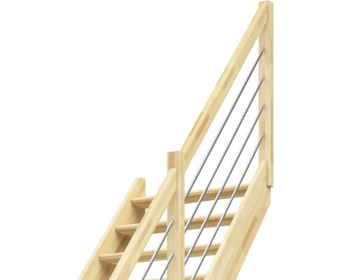 Scară din lemn cu balustradă din oțel inoxidabil