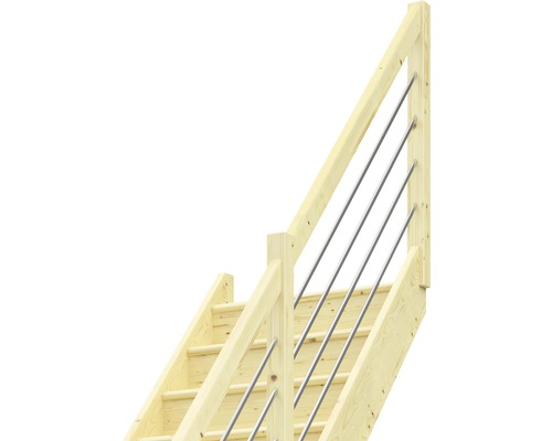Scară din lemn cu balustradă din oțel inoxidabil