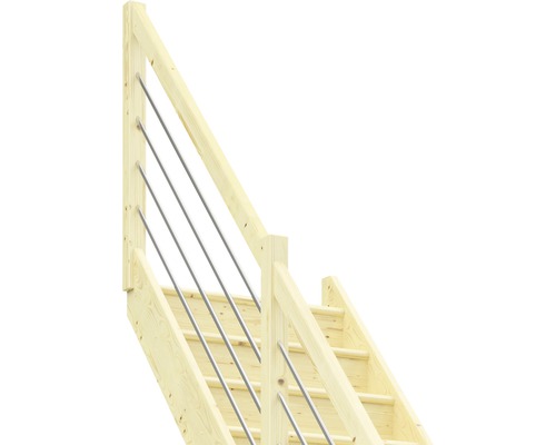 Scară din lemn cu balustradă din oțel inoxidabil