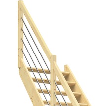 Scară din lemn cu balustradă cu bare metalice