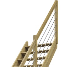 Scară din lemn cu balustradă și bare metalice