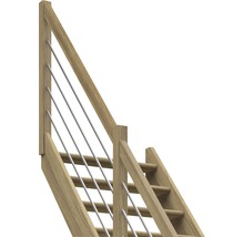 Scară din lemn cu balustradă și cabluri din oțel inoxidabil